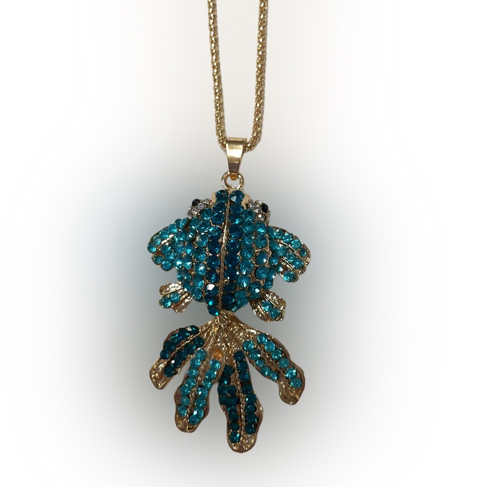 (NWT) Betsey Johnson Turquoise Rhinestone Fish Pendant on Long Necklace